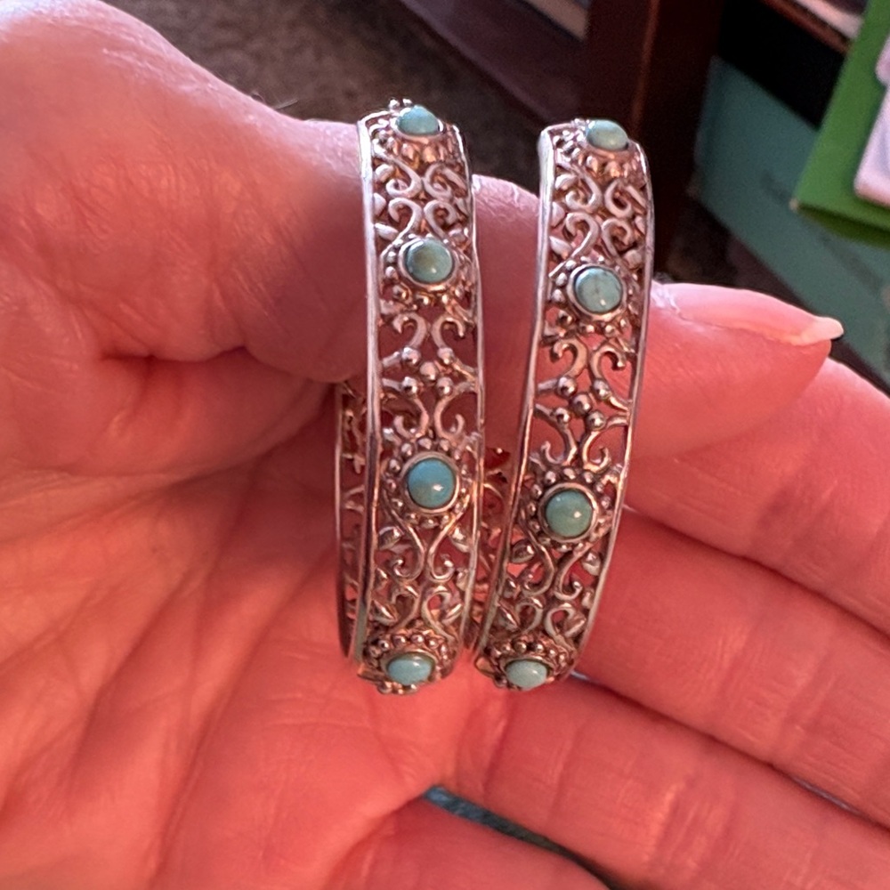BIG Sterling Silver Turquoise Hoop Earrings